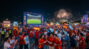 World Cup Final Islamabad fans watching the match on a big screen at night